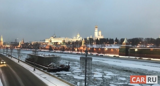 кремль, дорога, река, лед