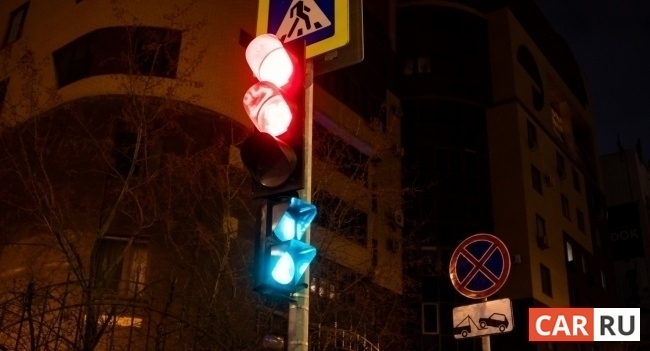 город, светофор, красный, зеленый, ночь, перекресток