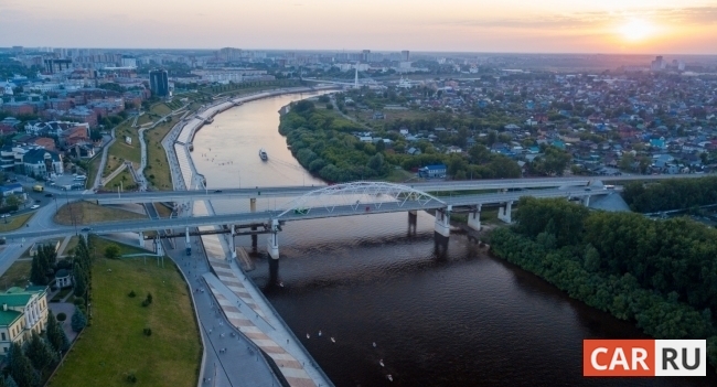 город, сверху, лето, мост, река