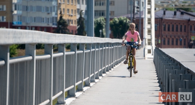 город, мост, велосипед, велосипедист, девочка