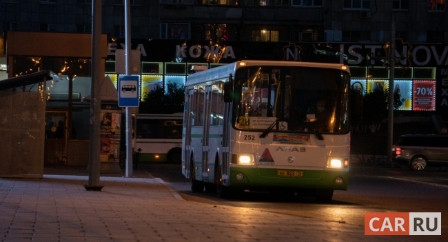 город, ночь, автобус, остановка