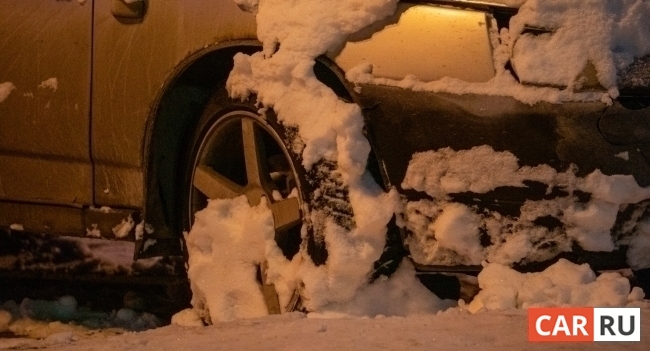 снег, колесо, крыло, машина