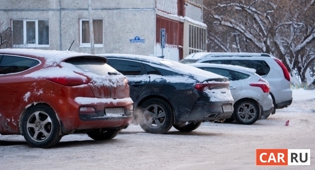 машины, ряд, зима, снег, припаркованы