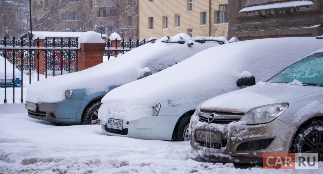 машины, припаркованы, снег, сугробы