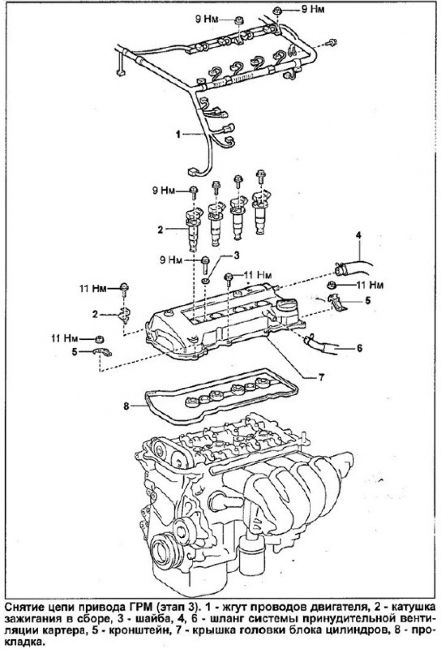 Газораспределительный механизм Тойота Celica (ДВС 2zz-ge,1999) схема