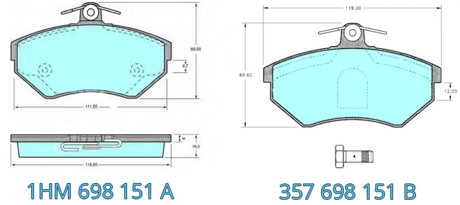 Наглядные отличия передних тормозных колодок Фольксваген Пассат Б3