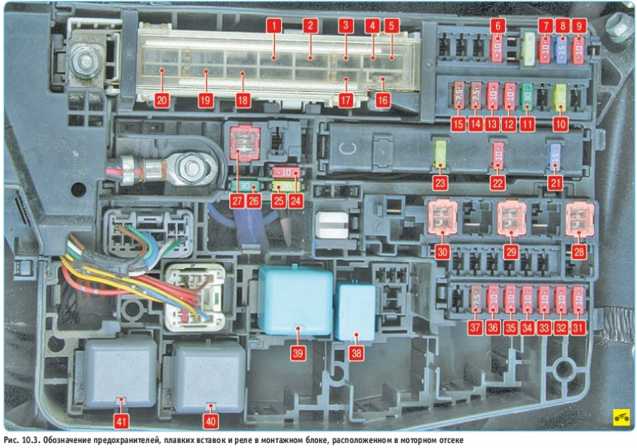 Обозначение предохранителей Corolla Е150 в монтажном блоке под капотом